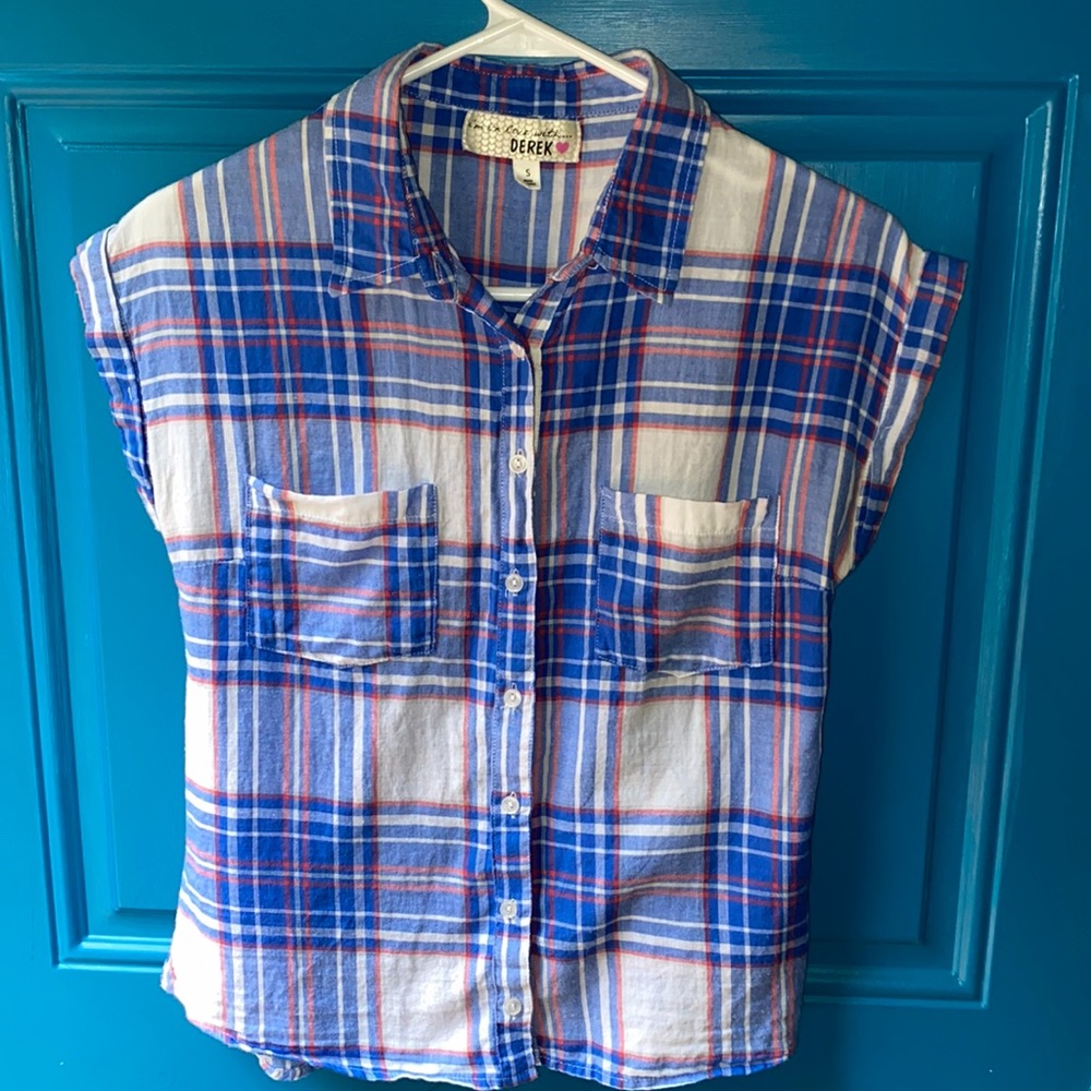 Red White & Blue Small Button-Up Cotton Shirt